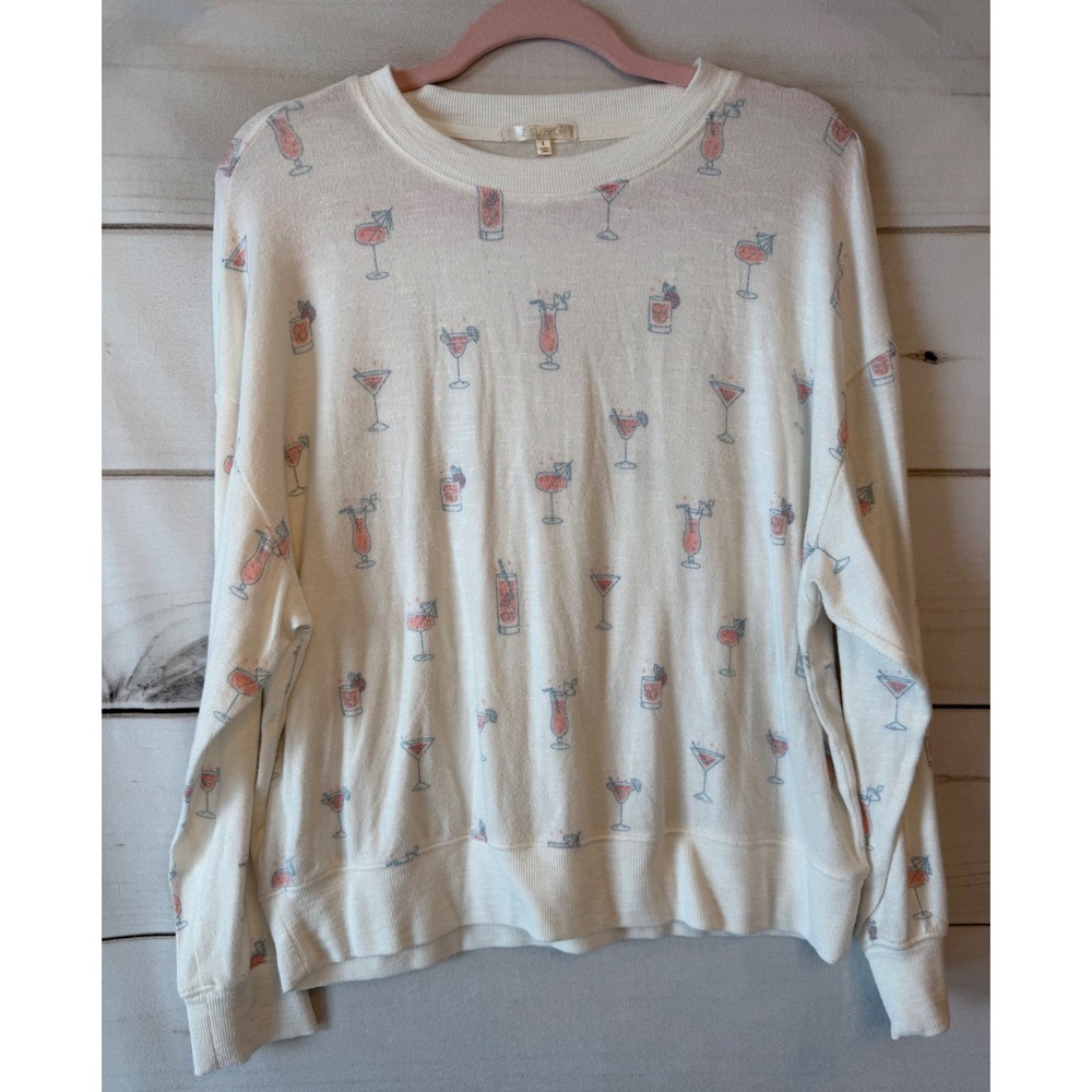 Z Supply Women White Cocktail Martini Print Pullover Sweatshirt ZLT241145 Small